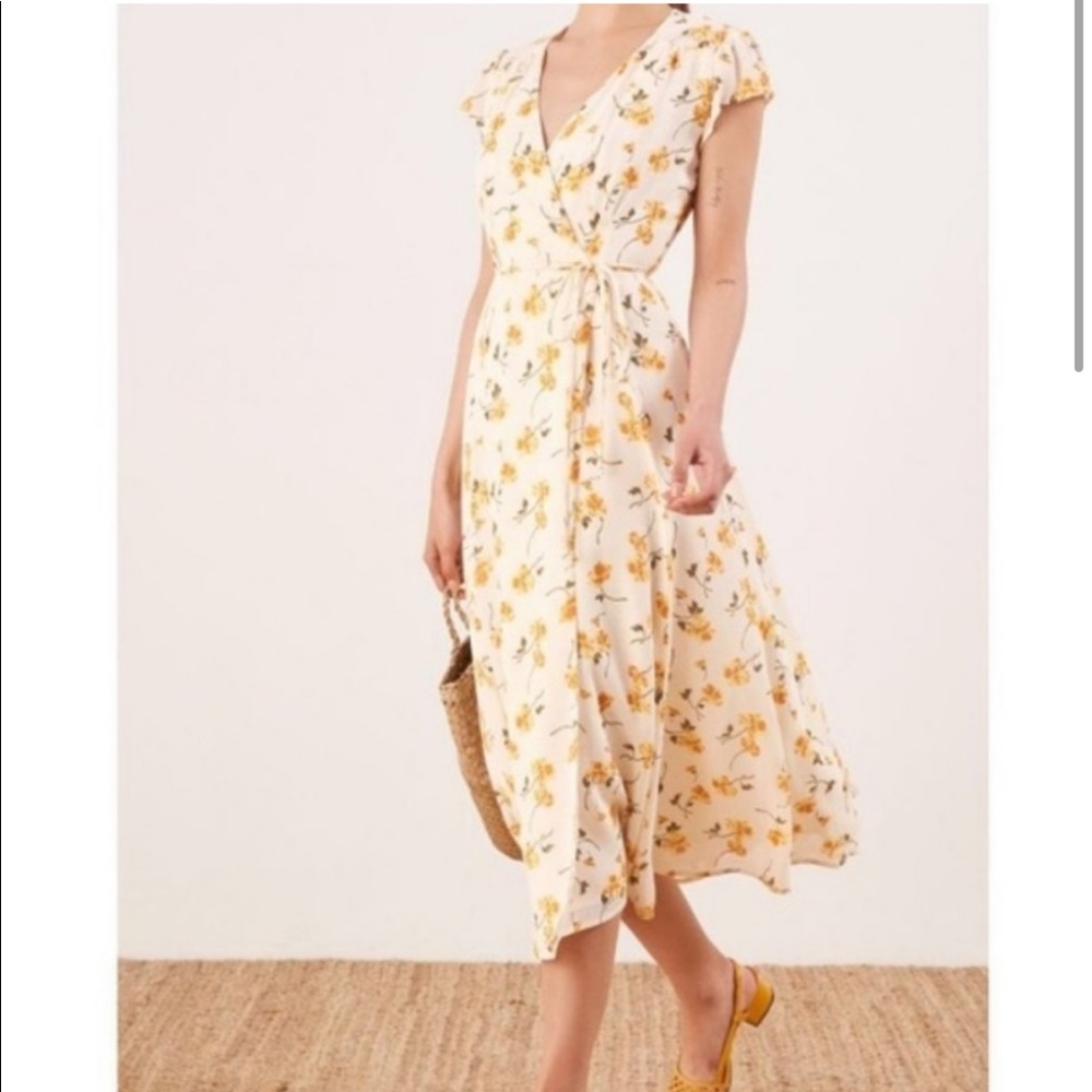 COPY - Reformation Carina Limonada Midi Wrap flora yellow and white dress size …